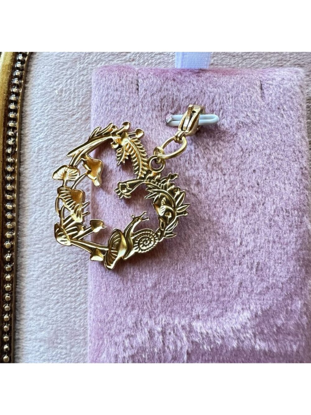 Heart-Shaped Forest Charm w/ Mushrooms & Snail Lobster Claw Clasp - Picture 9 of 14